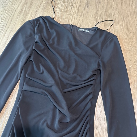 Zara Black Long Sleeve Ruched Mini Dress Size XS - Picture 4 of 11